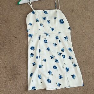 White and blue flowered dress